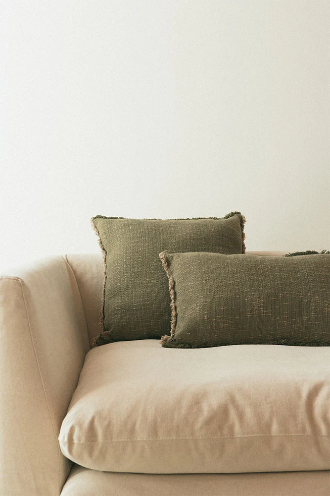 Handloom Square Cushion Kaki - Image 2
