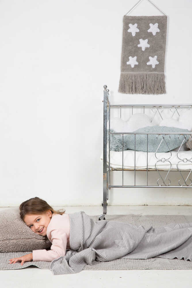 KNITTED BABY BLANKET HIPPY STARS-PEARL GREY - Image 2