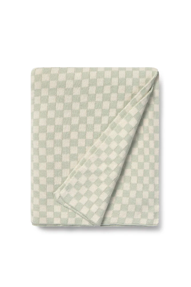 KNITTED BLANKET TILES BLUE SAGE