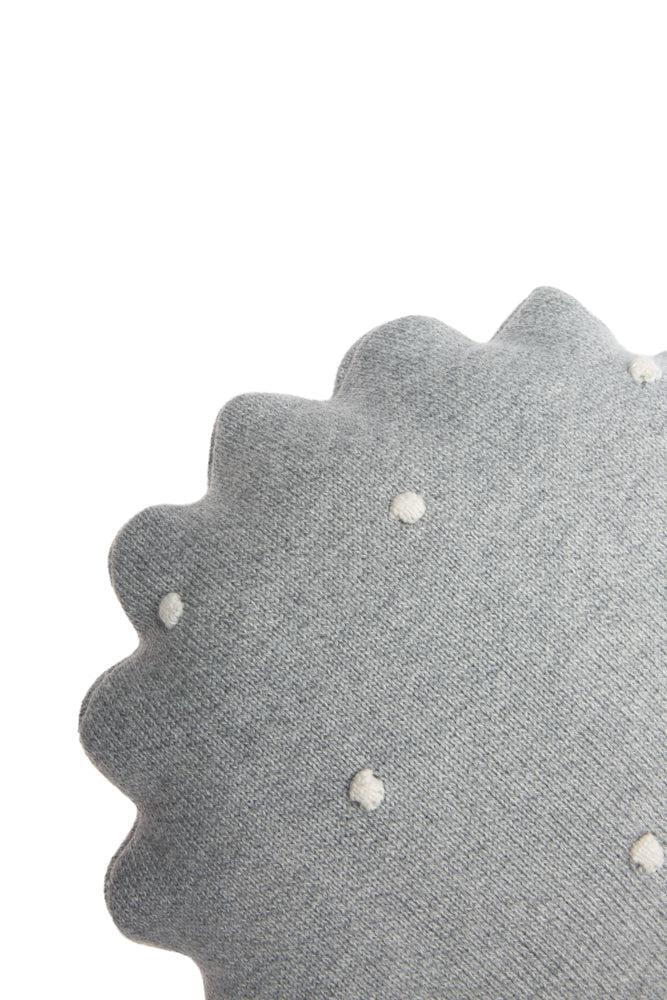 KNITTED CUSHION ROUND BISCUIT GREY - Image 6